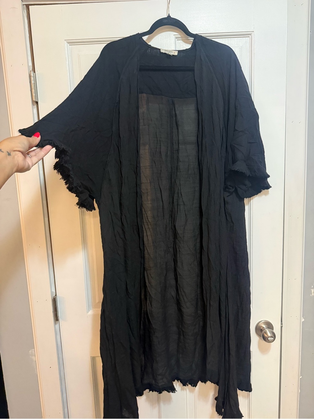 Umgee Black Sheer Open-Front Swim Coverup Kimono 1X
